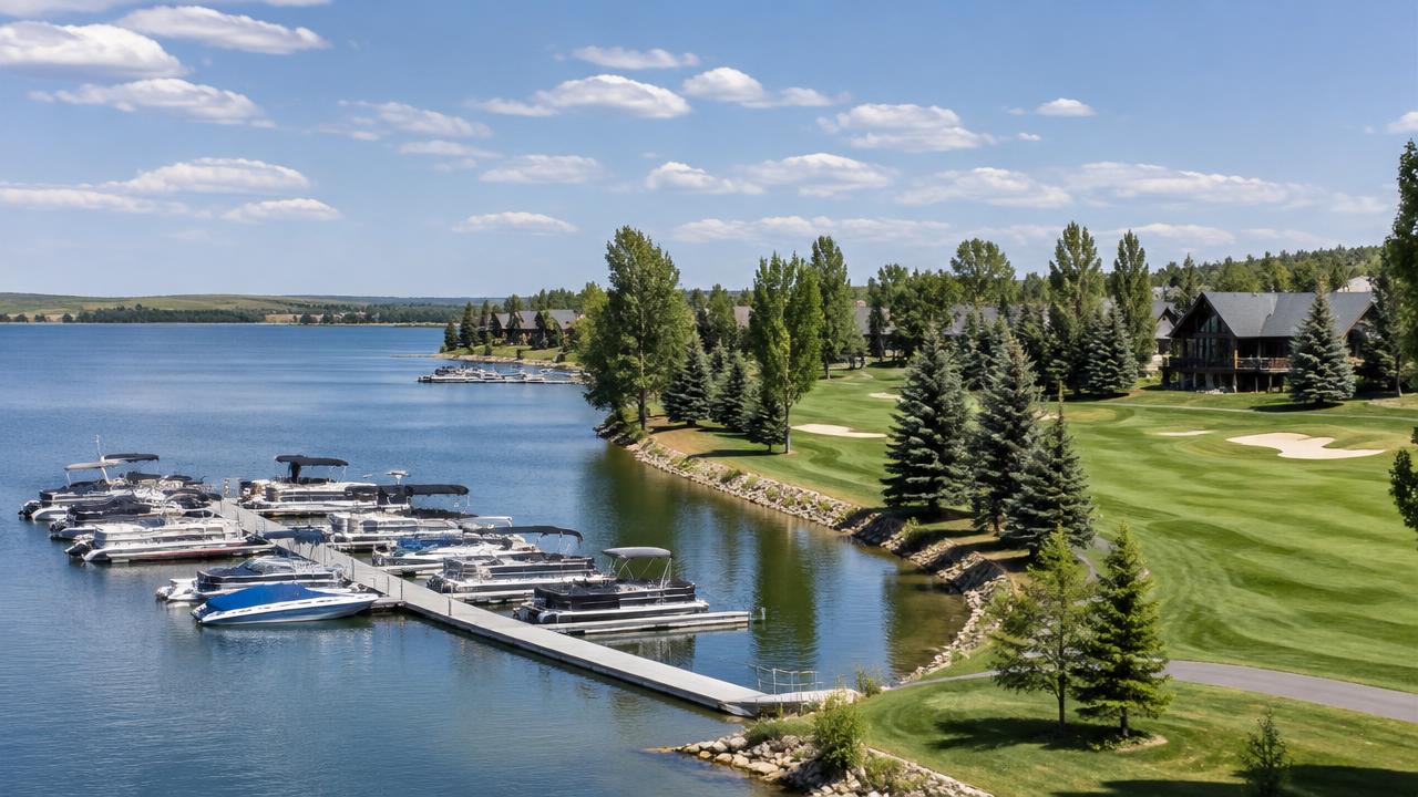Lakefront resort community on Gleniffer Lake with private marina, boats and golf course fairway