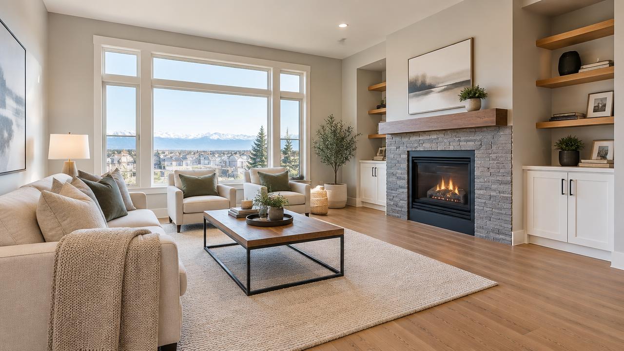 Staged living room in a Calgary home prepared for listing photos